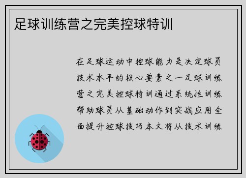 足球训练营之完美控球特训