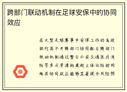 跨部门联动机制在足球安保中的协同效应